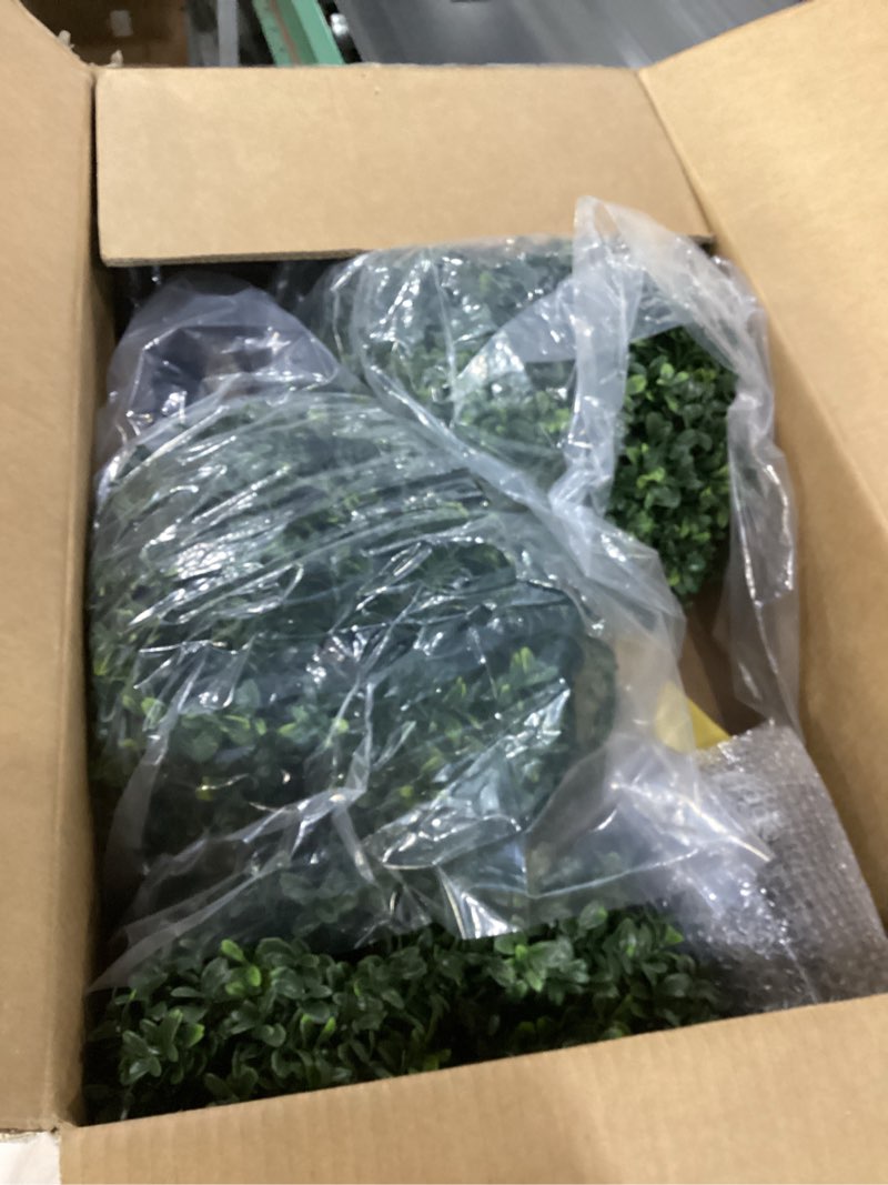 Condition photo showing As Is for 30'' artificial bunny-shaped topiary tree pot uv-resistant bowknot faux boxwood topiaries plant for porch decor outdoor/indoor 2 pack