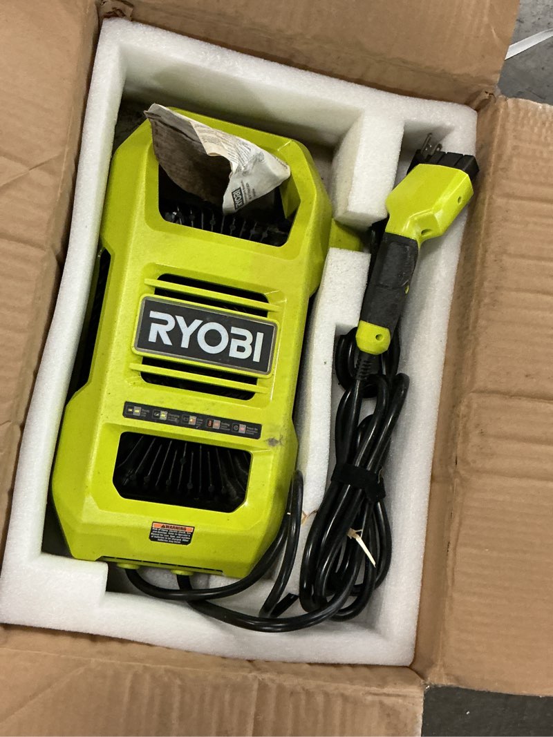 Condition photo showing As Is for ryobi 80v battery charger op80rm2 for ryobi r1 80v hp riding mower 140494014