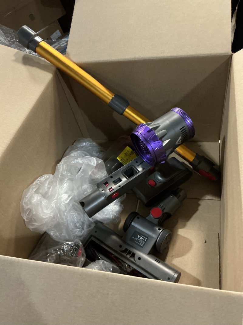 Condition photo showing As Is for cordless vacuum cleaner for home - powerful stick vacuum with hepa filter, 55-min runtime, led light, anti-tangle brush, detachable battery,lightweight vacuum for pet hair,carpets & hard floors purple