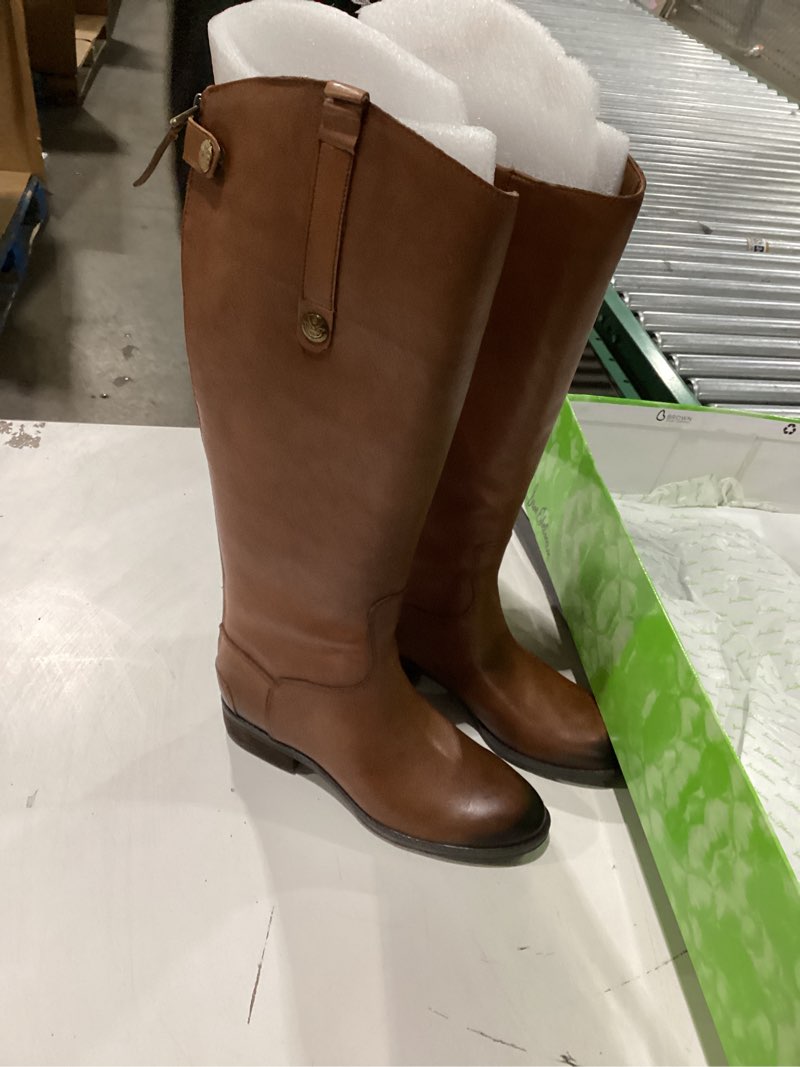 Condition photo showing Good Condition for Sam Edelman Women's Penny Leather Riding Boot Whiskey Leather Wide Calf 5.5