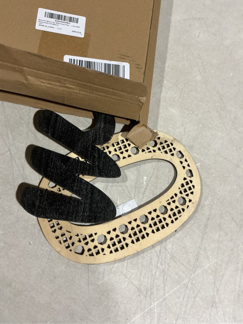 Condition photo showing As Is for Where the Wild Ones Play Nursery Sign Wooden Playroom Wall Decor Playroom Decoration Word Play Sign for Wall Plaques(40 Inch,Black) 40 Inch Black