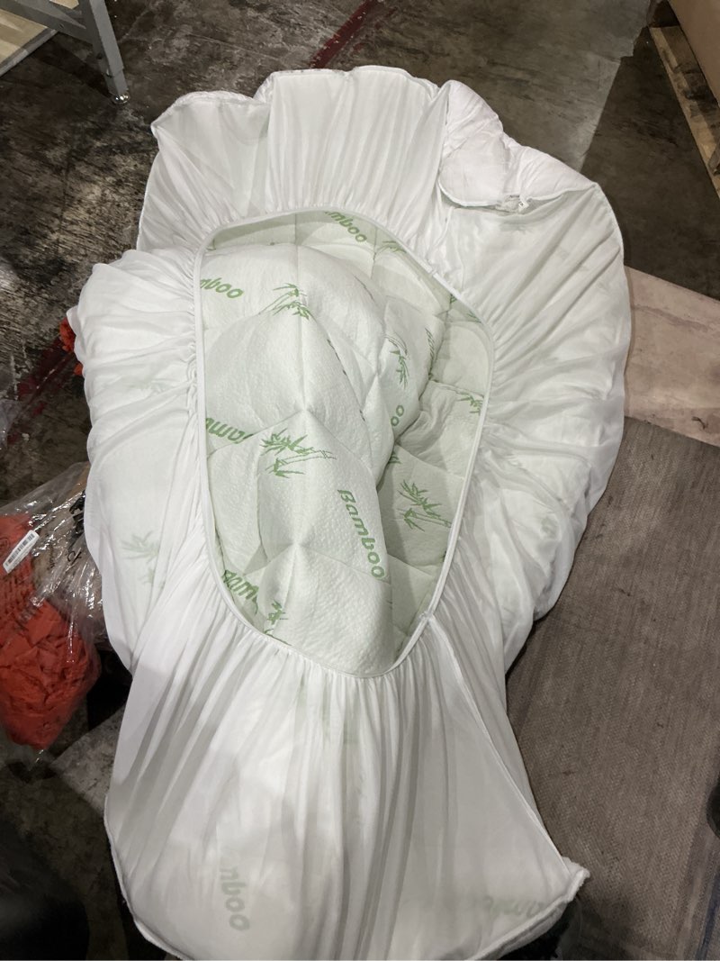 Condition photo showing As Is for niagara sleep solution ultra soft twin size mattress topper - rayon derived from bamboo pillow top mattress pad for back pain relief - naturally cooling for hot sleepers, white