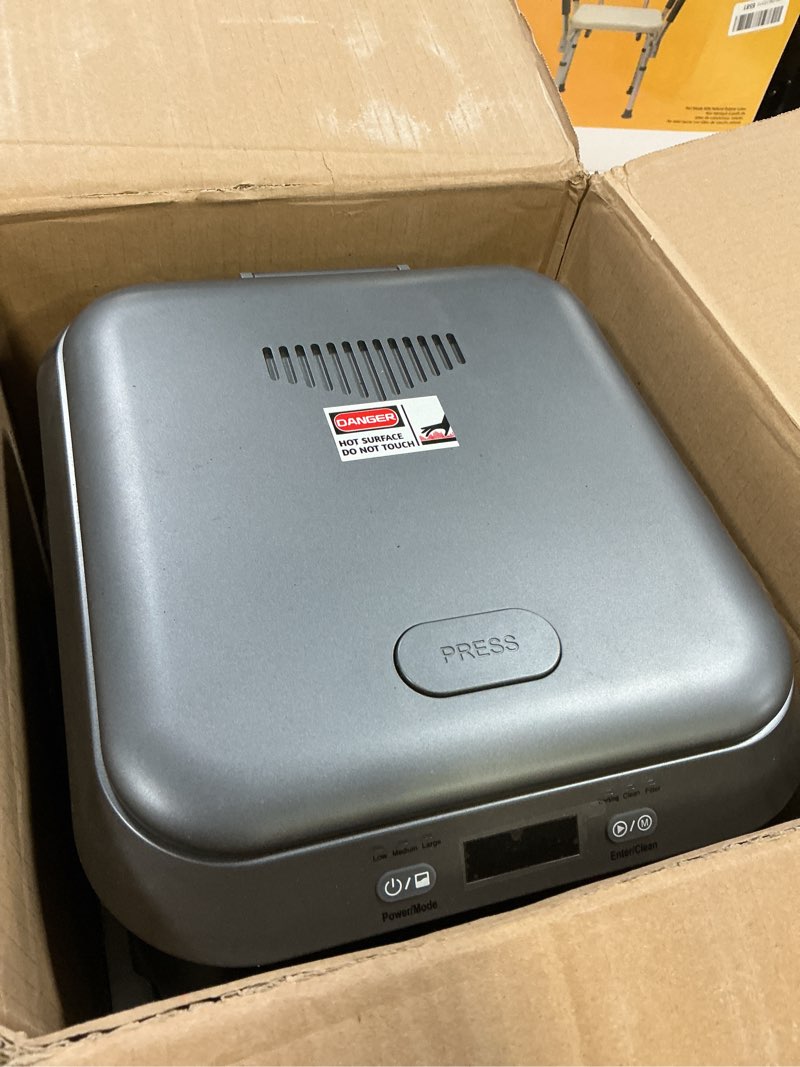 Condition photo showing As Is for Electric Composter for Kitchen: Smart Compost Bin Outdoor/Indoor, Odorless/Auto-Cleaning/Intelligent LED Display, 2.5L Auto Garbage Disposal Home Composting Bin, Turn Waste into Fertilizer (Gray)