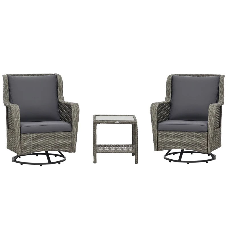 (Incomplete)Outsunny Patio Bistro Set, Porch Furniture with 360° Rotation & Rocking Function, 28.25"x30.75"x36.25", Gray