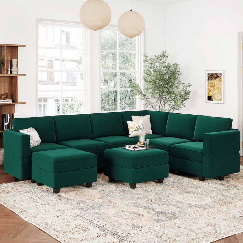 (Incomplete box C only) Ridoy 9-Piece Velvet Convertible Modular Sofa Sectional Livingroom