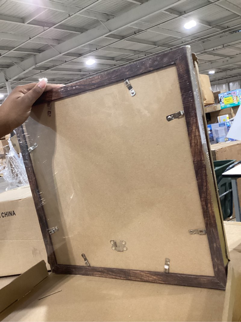 Condition photo showing Good Condition for 14x14 picture frame set of 2, rustic brown with glass collage frame, display photo six opening 4x6 with mat or 14 x 14 without mat - horizontal or vertical wall mounting 14x14 in matted to 6-4x6 rustic brown