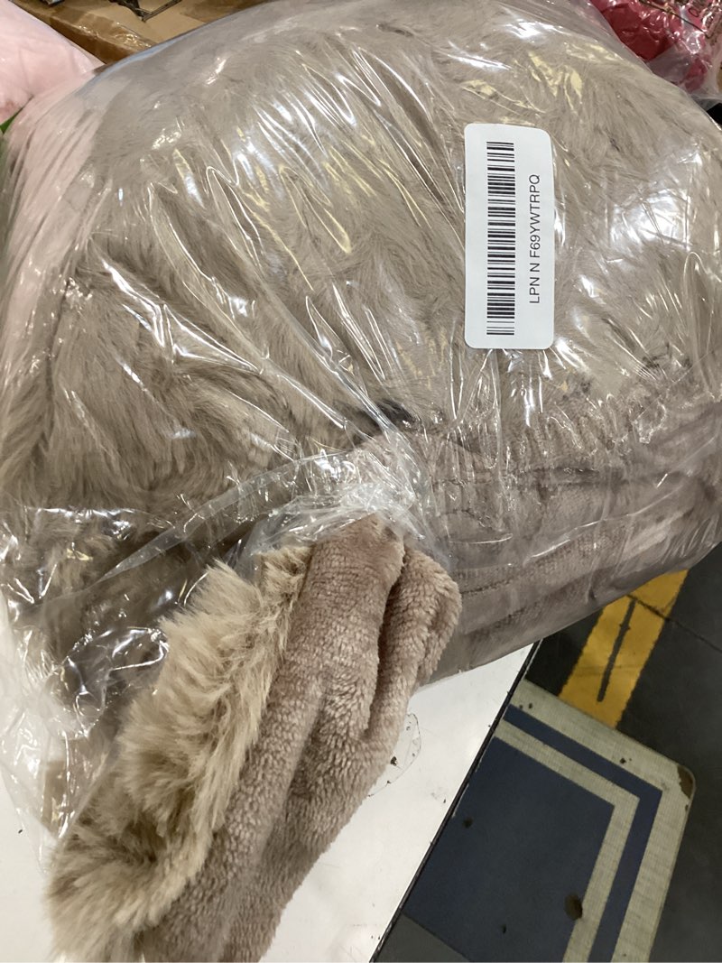 Condition photo showing As Is for l'agraty faux fur throw blanket: 50" x 60" luxury soft fluffy rabbit fur blankets twin for couch bed sofa - cozy plush bubble blankets for winter: flannel fleece decorative blanket(light linen) light linen 50" x 60"