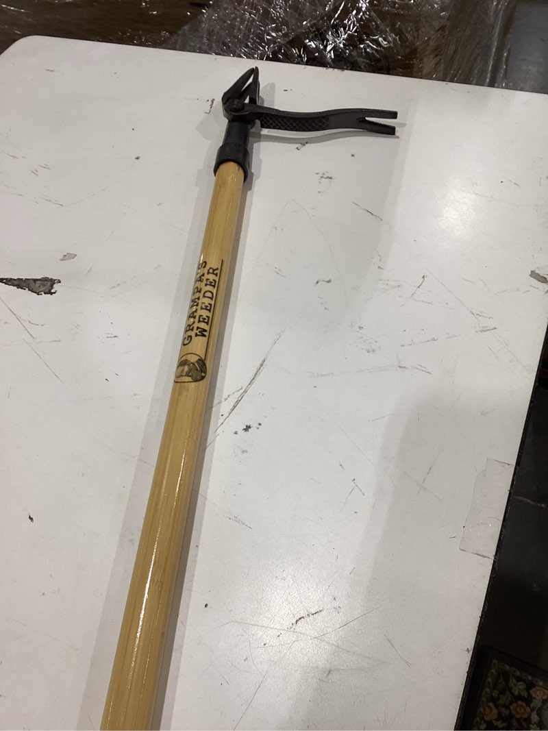 Condition photo showing As Is for grampa's weeder original stand up weed puller tool with bamboo long handle