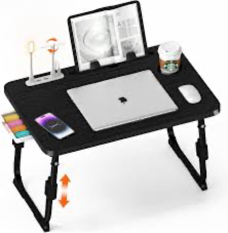 decosis laptop desk for bed height adjustable, lap bed table with usb/storage drawer/cup holder/tabl