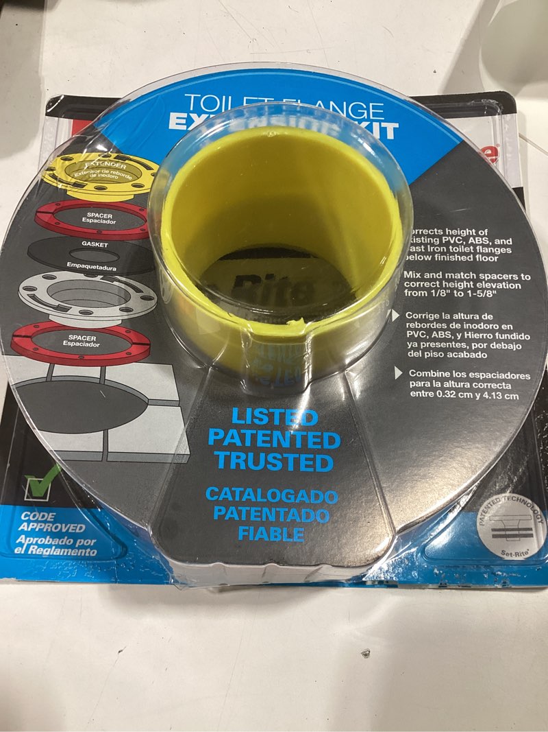 Condition photo showing As Is for oatey set-rite 7.13-in red plastic toilet flange extender kit
