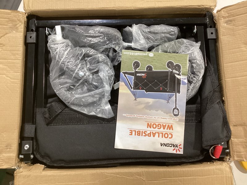 Condition photo showing As Is for 360LBS Heavy-Duty Wagons Carts Foldable 120L Collapsible Wagon Cart with Wheels and Tailgate, Folding Utility Wagon Carts for Groceries, Outdoor Camping, Shopping, Beach, Garden 120L Black