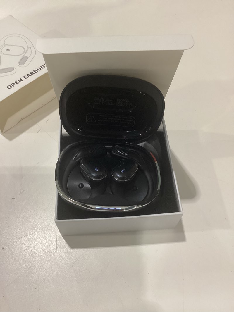 Condition photo showing New/Like New for Open Ear Wireless Earbuds Bluetooth 5.4 Headphones, 50H Playtime Stereo Earphones with ENC Noise Cancelling, IPX7 Waterproof Ear Buds with Ergonomic Earhook for Sports/Fitness/Travel/Workouts (Black)