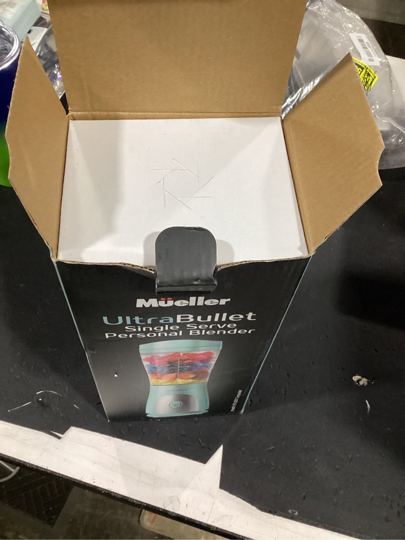 Condition photo showing Good Condition for mueller personal blender for shakes and smoothies with 15 oz travel cup and lid, juices, baby food, heavy-duty portable blender & food processor, turquoise