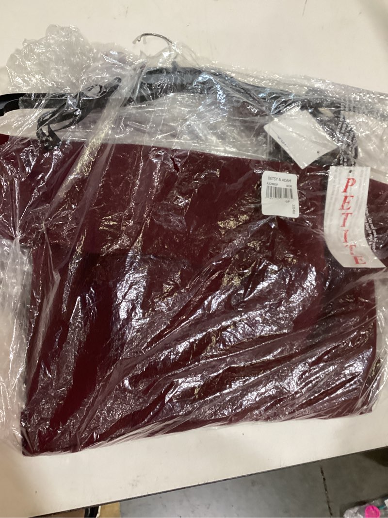 Condition photo showing Good Condition for betsy & adam women's long off shoulder cascade ruffle stetch scuba crepe gown, bordeaux, 6p