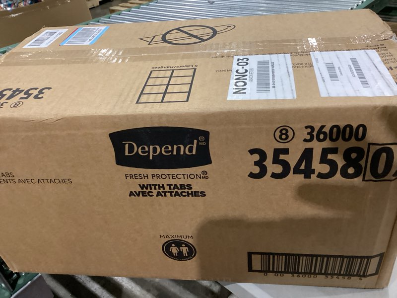Condition photo showing Good Condition for Depend Adult Diapers with Tabs, Incontinence Protection with Tabs, Unisex, Large (35–49" Waist, over 170 lbs), Maximum Absorbency, 48 Count (3 Packs of 16) Large 48