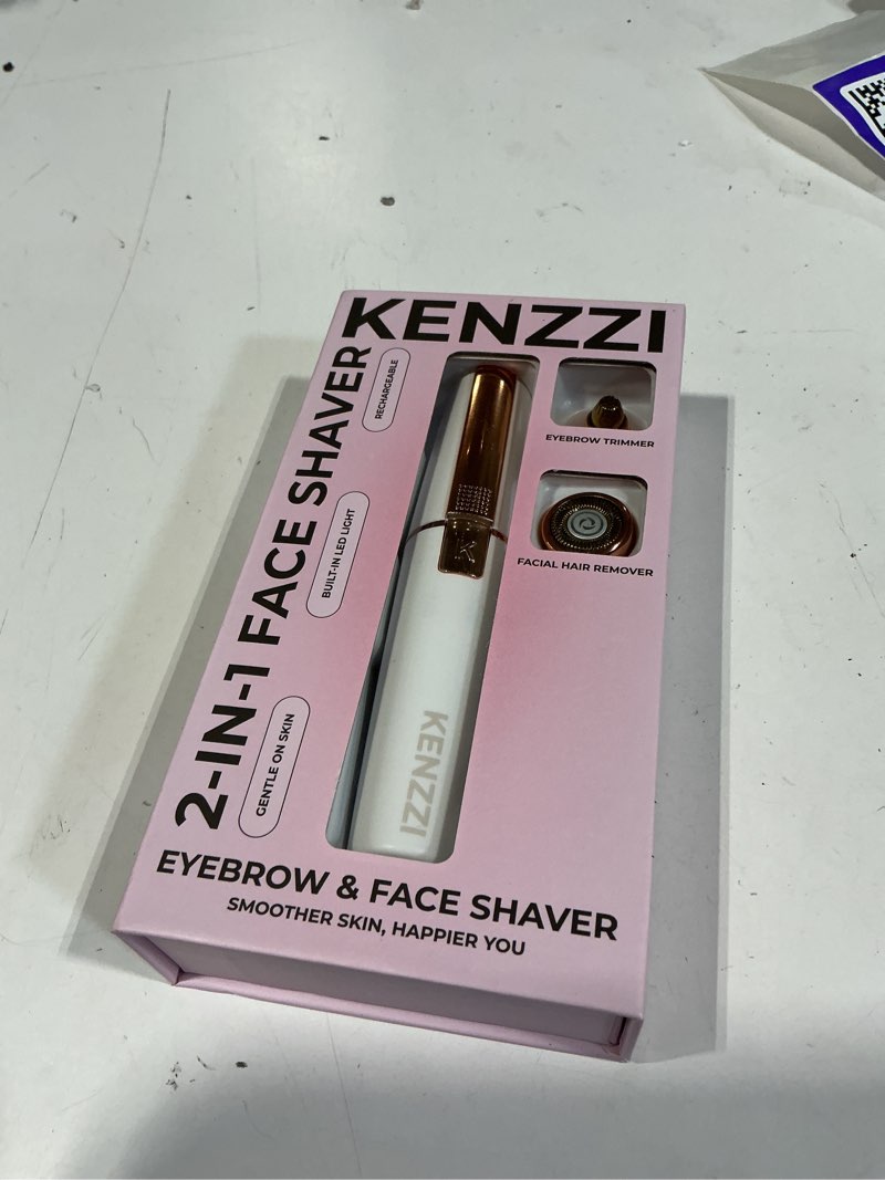 Condition photo showing New/Like New for kenzzi 2-in-1 rechargeable women’s face electric shaver and facial hair remover with eyebrow trimmer, white and rose gold