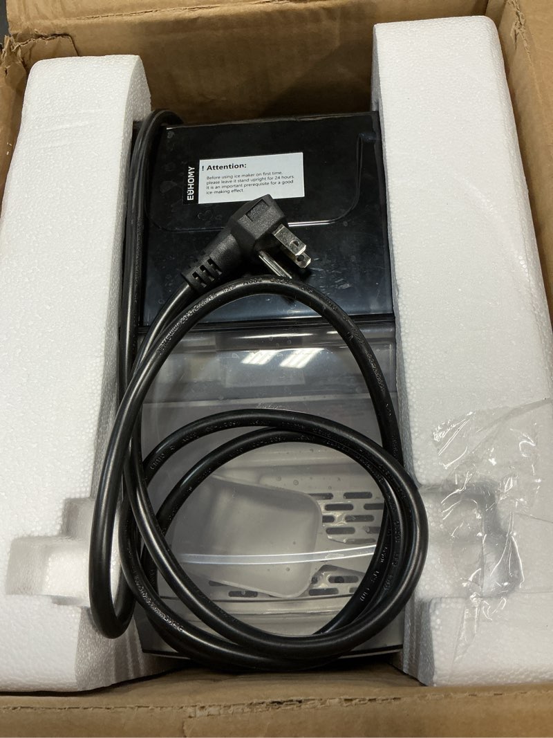 Condition photo showing As Is for EUHOMY Nugget Ice Maker Countertop with Handle, Ready in 6 Mins, 34lbs Per Day, Removable Top Cover, Auto-Cleaning, Portable Sonic Ice Maker with Basket and Scoop, for Home/Party/RV/Camping (Black)