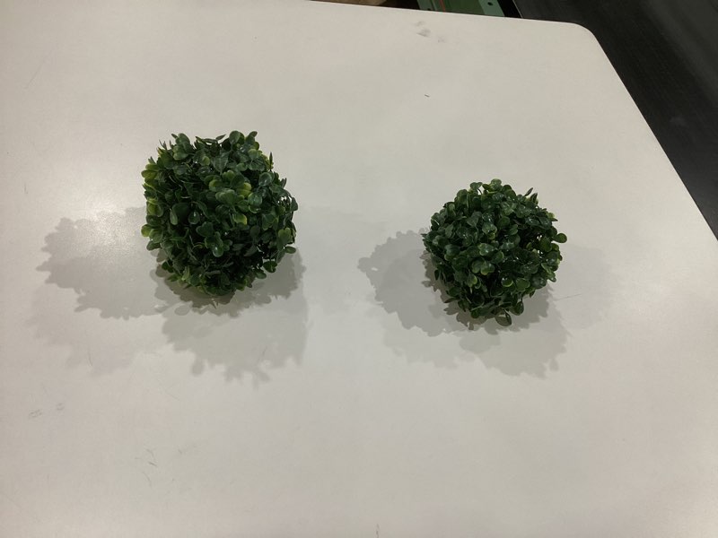 Condition photo showing As Is for Sunnyglade 2 PCS  inch 4 Layers Artificial Plant Topiary Ball Faux Boxwood Decorative Balls for Backyard, Balcony,Garden, Wedding and Home Décor , SIMILAR TO STOCK PHOTO, SMALL