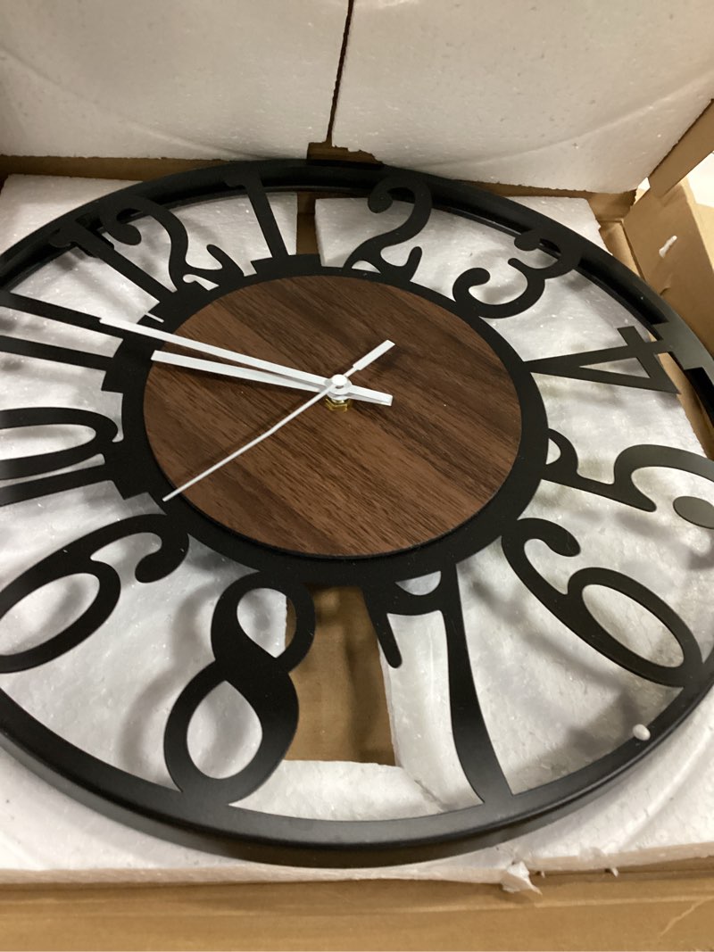 Condition photo showing Good Condition for Large Wall Clock for Living Room Decor, 16 Inch Non Ticking Silent, Battery Operated Modern Vintage Oversized Wall Clock for Bedroom Kitchen 16inch Dark Brown - Arabic Numbers