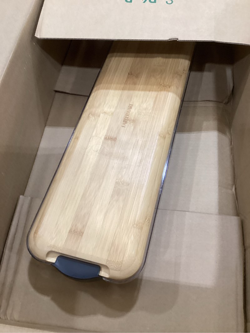 Condition photo showing Good Condition for FARBERWARE Rectangular Build-a-Board Cutting Board with Single Compartment and Clear Locking Lid for Charcuterie, Snacks, and More, Bamboo Black/Bamboo 1 Compartment
