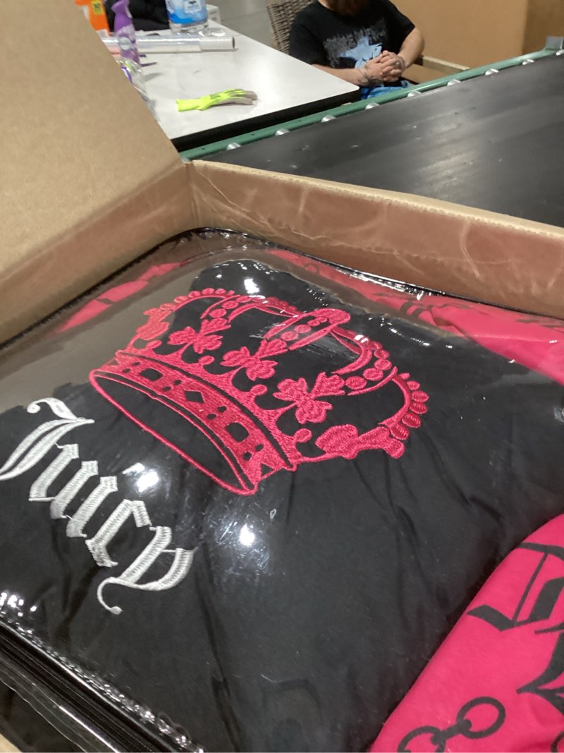Condition photo showing New/Like New for juicy couture hot pink/black link logo printed comforter set, king – complete 8-piece bed in a bag collection hot pink/black king