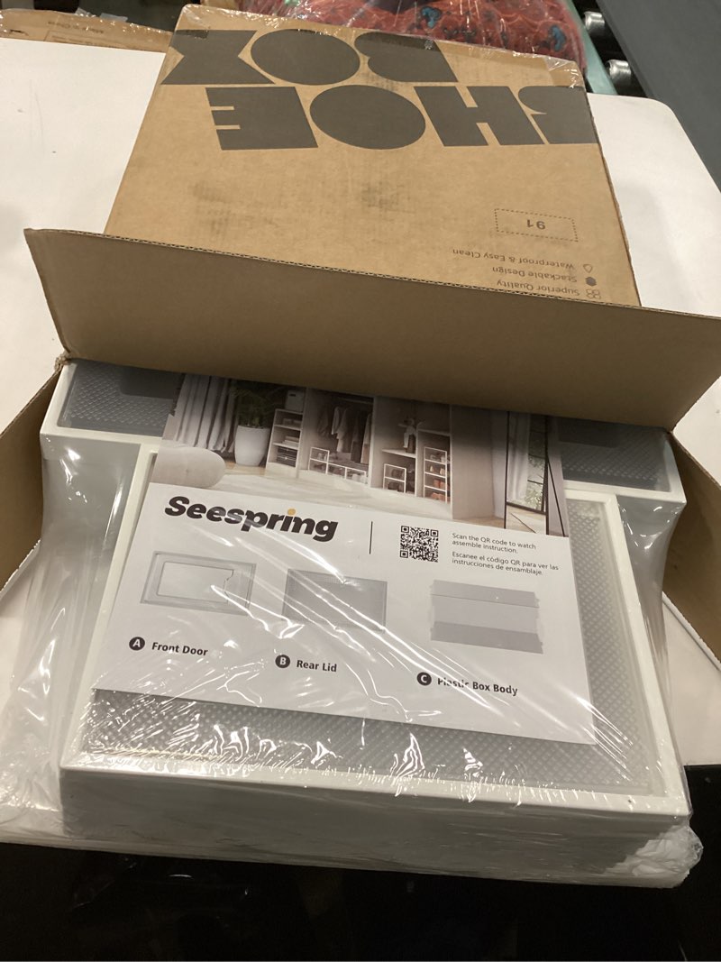 Condition photo showing New/Like New for SEE SPRING X-Large Shoe Storage Box Fit Size 11, Clear Plastic Stackable Shoe Organizer for Closet, Space Saving Foldable Shoe Rack Sneaker Container Bin Holder, 12 Pack Clear X-Large Fit Size 11 Clear