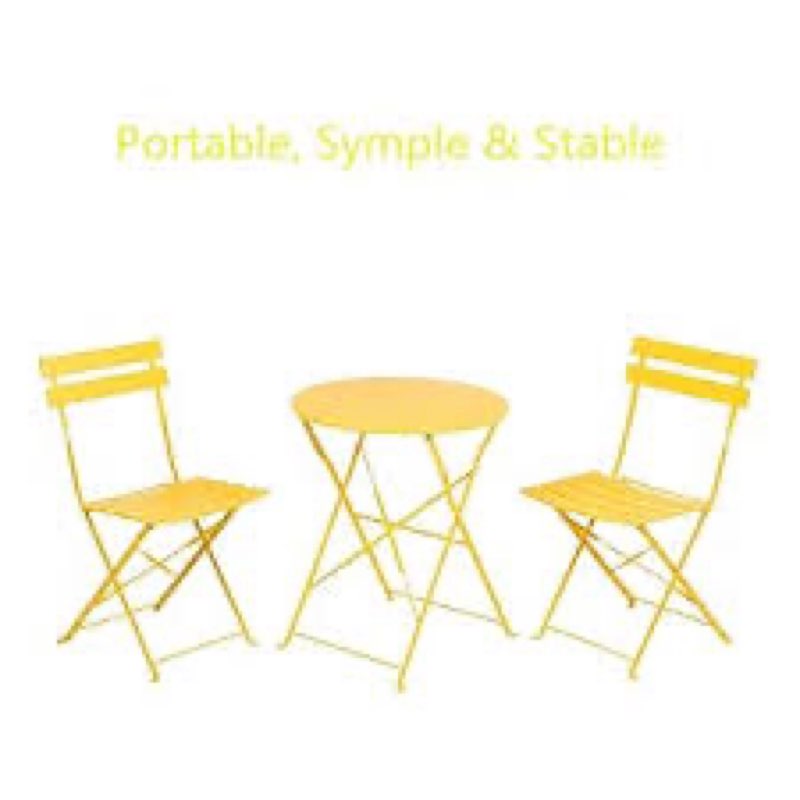 2 Person Bistro Set, 23.6" Long Round Table and 2 Chairs, Yellow
