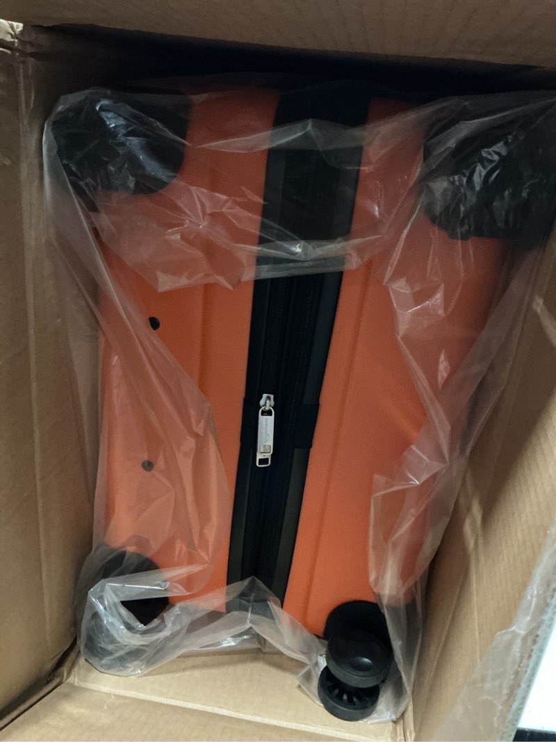 Condition photo showing Good Condition for amazon basics 3-piece hardshell spinner luggage set (21", 26", 30"), expandable, scratch-resistant surface, four multi-directional wheels, orange orange 3-piece set