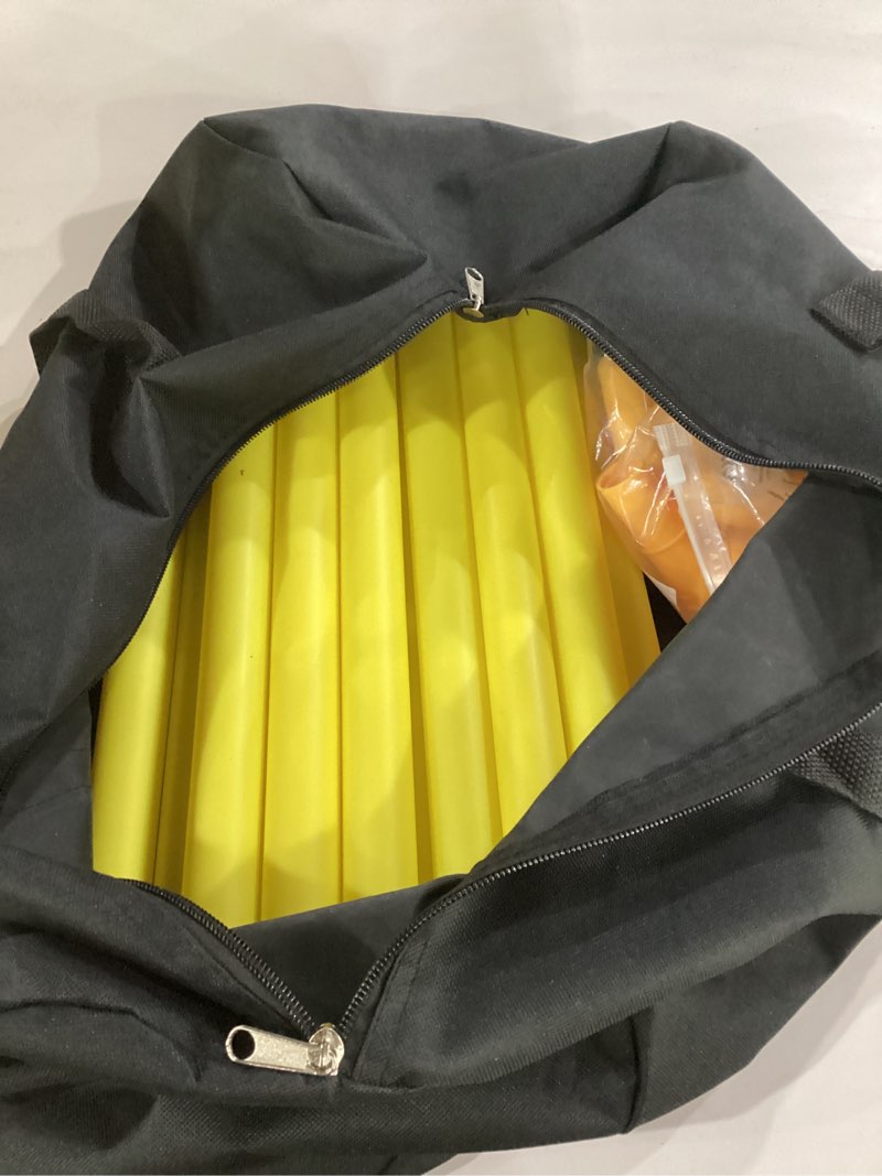 Condition photo showing As Is for missing the rubber bases***** seaotter soccer agility poles set, 4/6/10 pcs 6ft detachable sports trainning speed poles slalom poles with rubber base, agility training equipment for football, rugby, basketball, indoor & outdoor 6 pack - 6ft yellow