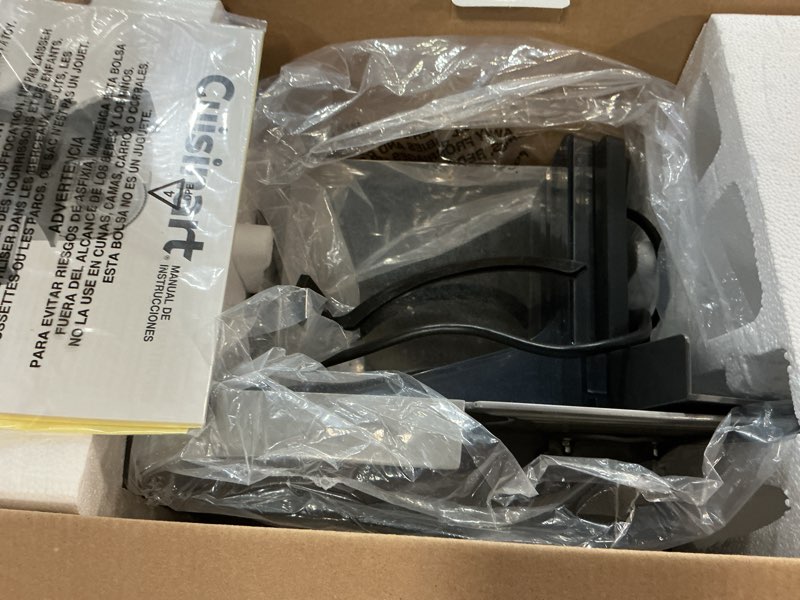 Condition photo showing As Is for Cuisinart Kitchen Pro Food Slicer, Meat Slicer with Slice Control Knob Adjusts from 1/32" to 1/2" to Slice Bread, Roasts, and Firm Cheeses, Removable 7.5" Stainless Steel Cutting Blade, FS-75, Gray