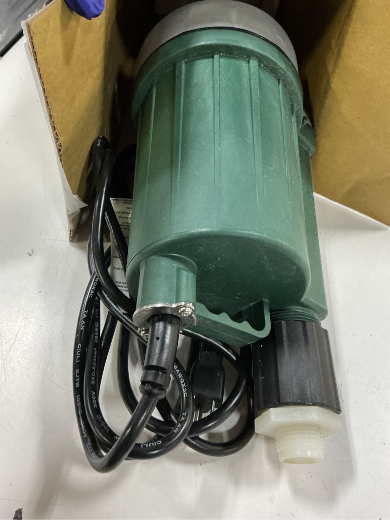 Condition photo showing As Is for zoeller 1/3 hp 2100 gph thermoplastic electronic switch bottom ac submersible utility pump