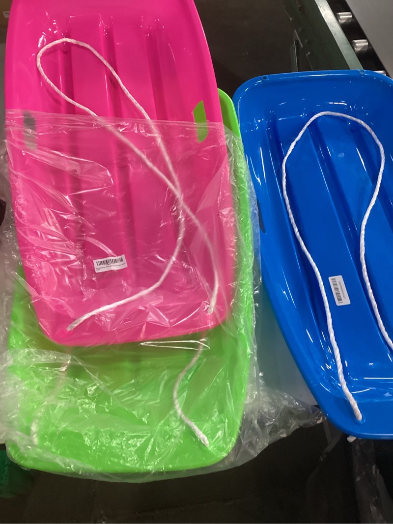 Condition photo showing Good Condition for Snow Sled for Adult Light Blue, Pink, and Green