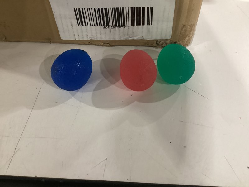 Condition photo showing Good Condition for pack of 80!!! dmi 3-piece stress ball set for adult, use to relieve stress & anxiety, improve finger & grip strength, pink, green & blue colors