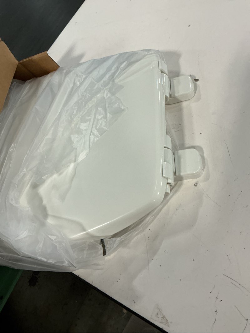 Condition photo showing As Is for little2big toilet seat with built-in toddler potty training seat, slow close, easy to install, made in usa, elongated, white