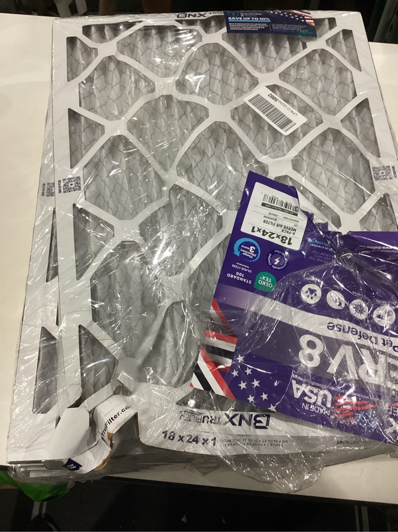 Condition photo showing As Is for bnx trufilter 18x24x1 air filter merv 8 (6-pack) - made in usa – dust & pet defense electrostatic pleated air conditioner hvac ac furnace filters for dust, pet, mold, pollen mpr 600 – 700 & fpr 5 18x24x1 6-pack