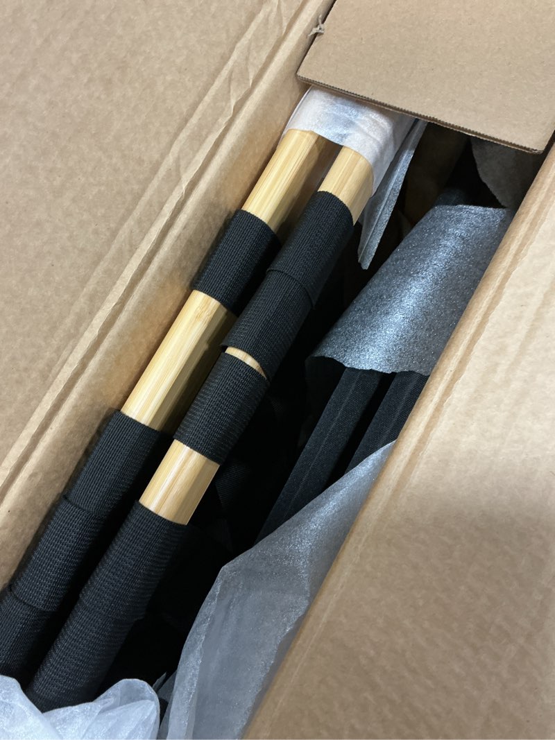 Condition photo showing Good Condition for Fully Assembled Luggage Racks Pack of 2, Bamboo Natural Foldable Luggage Rack for Guest Room, Suitcase Stand with Fabric Storage Shelf for Hotel, 5 Nylon Straps, 26.77" W x 16.93" D x 22.5" H Wood -2pack