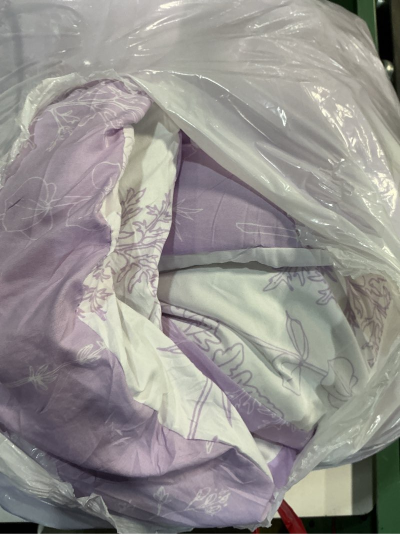 Condition photo showing As Is for love's cabin lavender comforter set queen - queen size comforter set, 3 pieces cute floral bedding sets for all seasons,1 soft reversible botanical flowers comforter and 2 pillow shams queen (90"x90") 11 - lavender