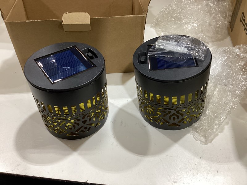 Condition photo showing Good Condition for forlivese 2 pack decorative solar mandala lights, solar fence lights outdoor, hanging led solar deck step wall lights waterproof for yard, garden, patio, backyard, post decor, warm white mandala 2
