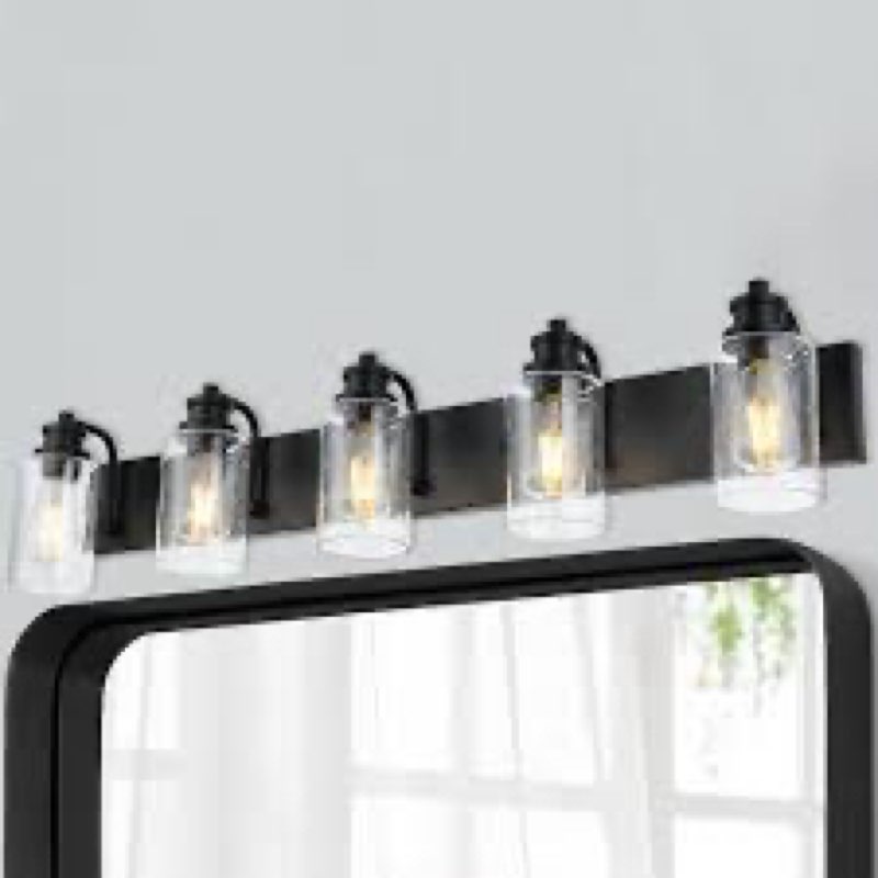 5 Light VINLUZ Industrial Wall Light Interior Bathroom Lighting Fixture in Matte Black Finish Farmho