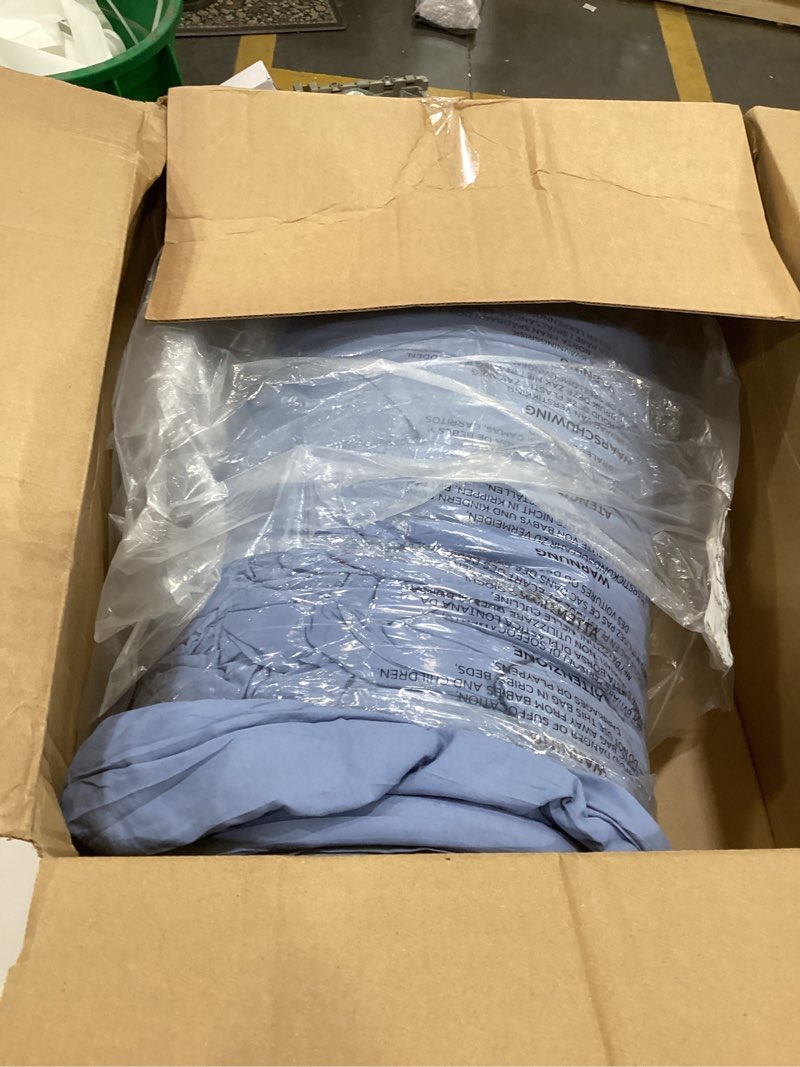 Condition photo showing As Is for bedsure california king size comforter set, blue soft prewashed bedding for all seasons, 3 pieces gentlesoft™ down alternative bed set, 1 lightweight comforter (104"x96") and 2 pillowcases (20"x36") california king(104"x96") 17 - blue