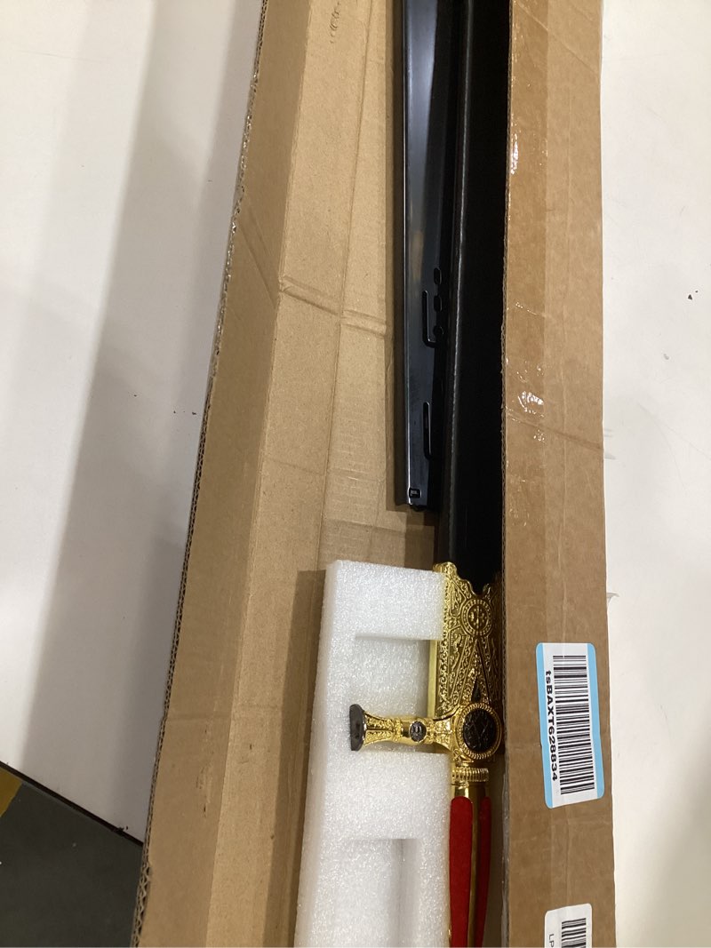 Condition photo showing As Is for sauvagine-33 inch medieval knight sword with gold pentagram - black & gold decorated sword with scabbard for home display and cosplay