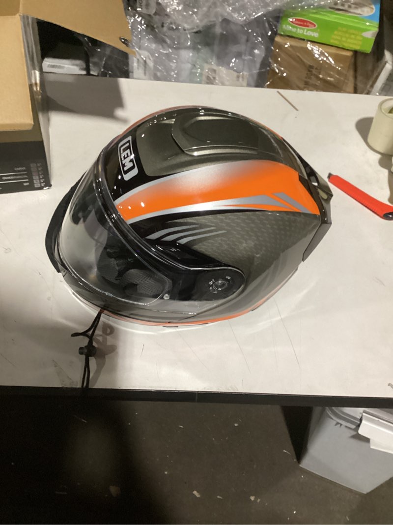 Condition photo showing As Is for LEM Modular Motorcycle Helmets Fiberglass, Full Face Motorcycle Helmet Flip Up for Touring, DOT Certified, Release Sun Visor & Removable Comfort Liner, Lightweight Street Bike Helmet (Orange, M) Medium Orange