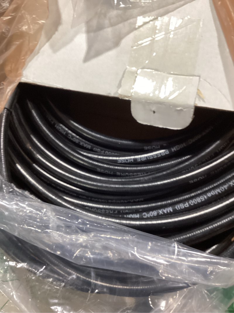 Condition photo showing Good Condition for sewer jetter kit for pressure washer, 100ft drain cleaning hose with corner rotating and button nose nozzles, 1/4" npt sewer jet nozzle set with spanner, tape, pins, 5800 psi 100ft black - hose only