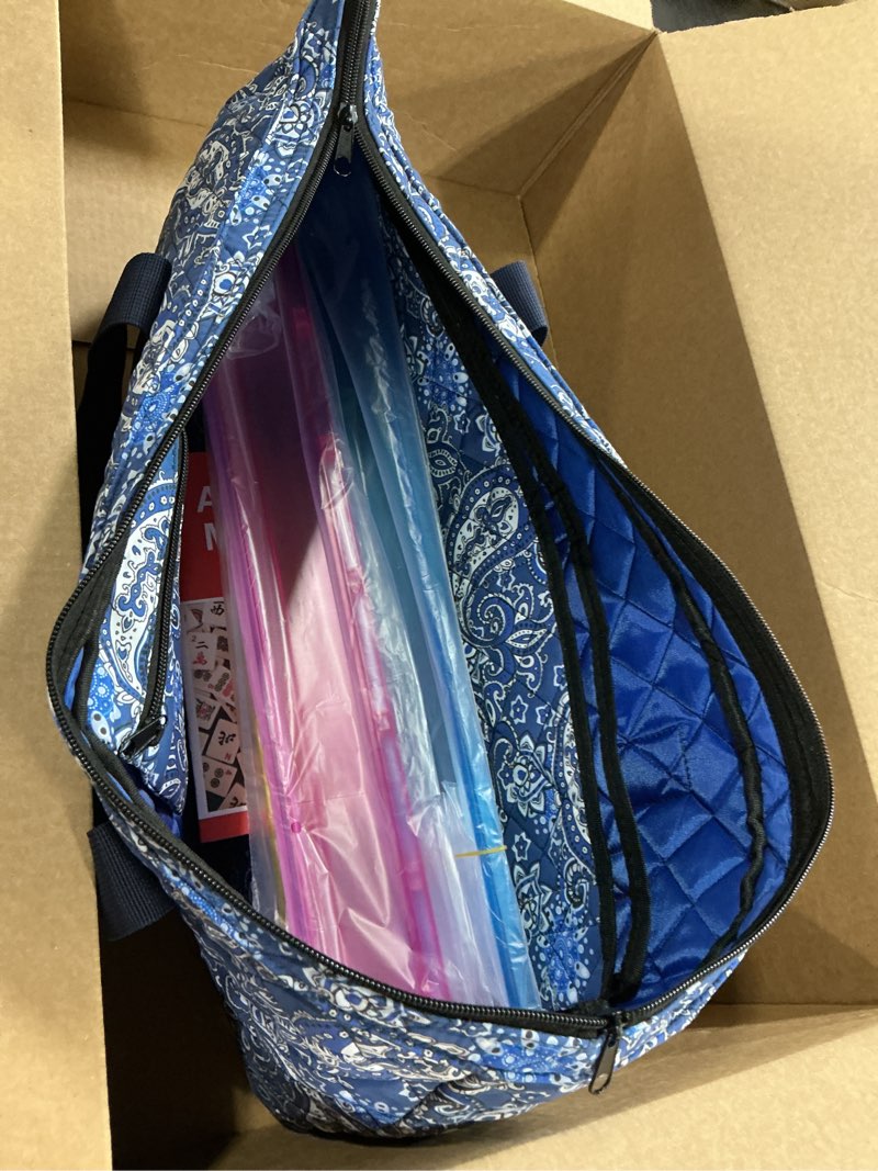 Condition photo showing Good Condition for american mahjong game set, 166 quality white tiles, 4 all-in-one color rack/pushers, mahjong tile set with blue printed carrying bag