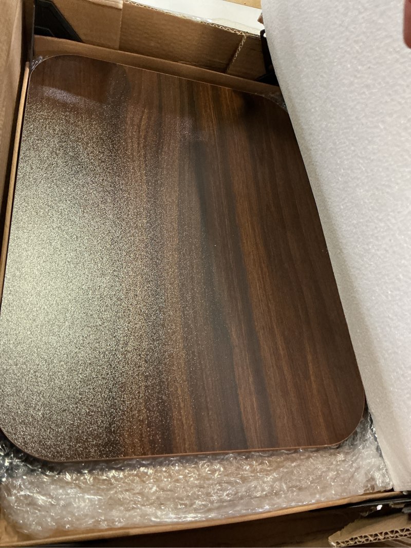 Condition photo showing As Is for solid wood c shaped side table for sofa/bed, adjustable height c shaped end table metal base, 360°swivel/flip top couch tables that slide under, small spaces laptop stand coffee table (walnut a)