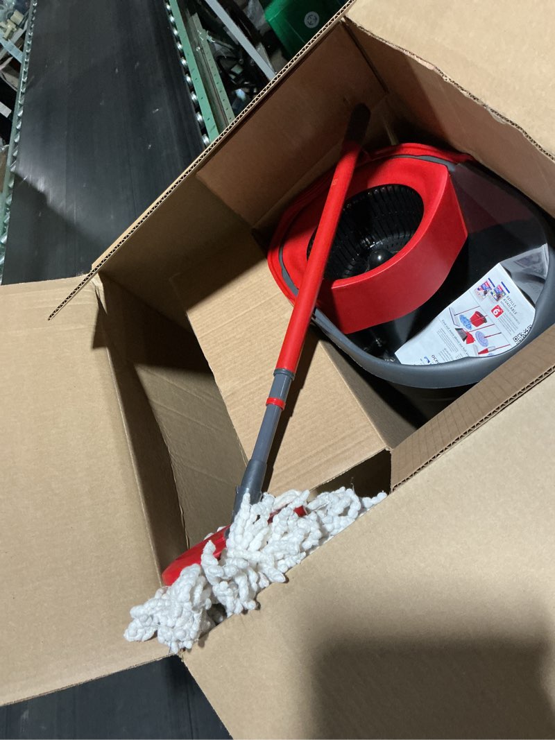 Condition photo showing As Is for o-cedar easywring microfiber spin mop, bucket floor cleaning system, red, gray, standard easywring spin mop & bucket