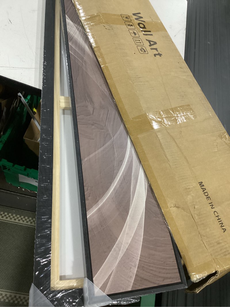 Condition photo showing New/Like New for large framed long narrow vertical neutral abstract wall art set of 2, beige brown modern canvas prints paintings artwork for walls, minimalist pictures for entryway hallway living bedroom wall decor 8" w x 56" h flowing