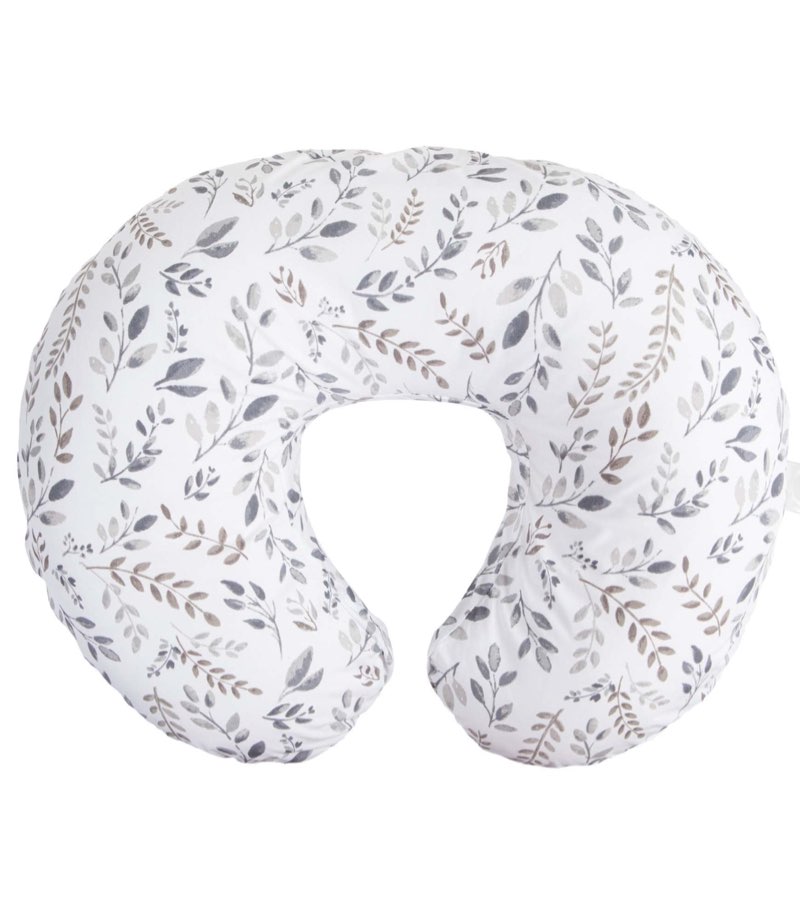 Boppy Original Nursing Pillow, Gray Taupe Leaves, Ergonomic Nursing Essentials for Bottle and Breastfeeding, Firm Fiber Fill, with Removable Pillow Cover, Machine Washable