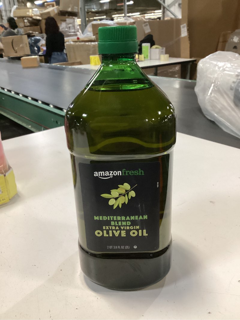 Condition photo showing New/Like New for Amazon Fresh, Mediterranean Blend Extra Virgin Olive Oil, 2QT 3.6 Fl Oz (2L) Mediterranean 67.6 Ounce