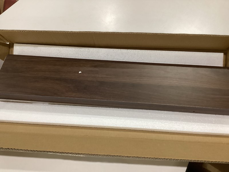 Condition photo showing As Is for floating shelves for wall decor, long wall mounted storage shelf for bedroom, living room, bathroom, kitchen, nursery, display picture ledge shelf with lip set of 2-24 inches, walnut walnut 23.6in